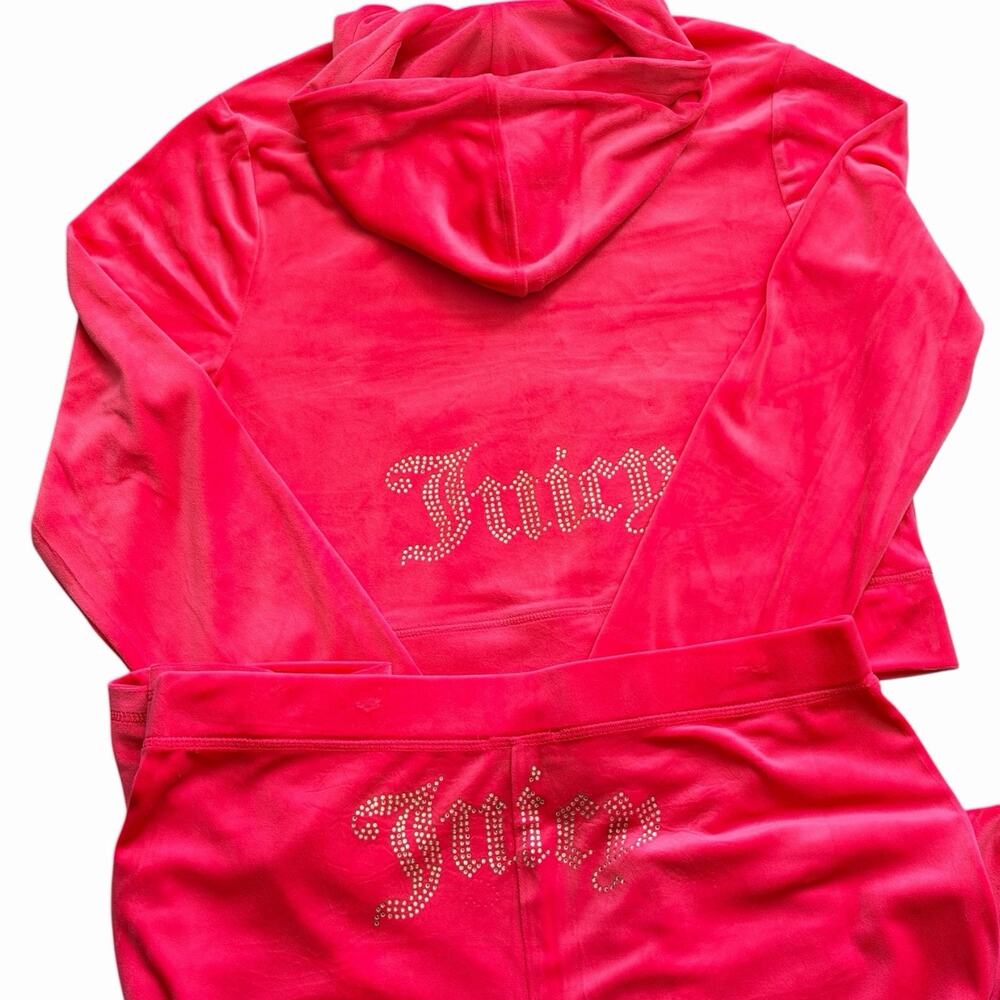 Juicy Couture Size Velour Bling Tracksuits Set Hoodie Pants Pink Party Y2K Sz XL - Picture 5 of 7